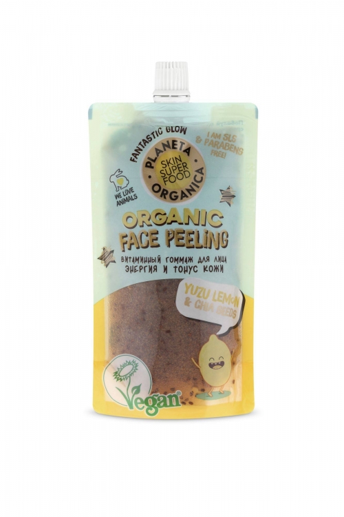 Planeta Organica / Skin Super Food / Гоммаж для лица "Витаминный" Yuzu lemon & basil seed, 100 мл