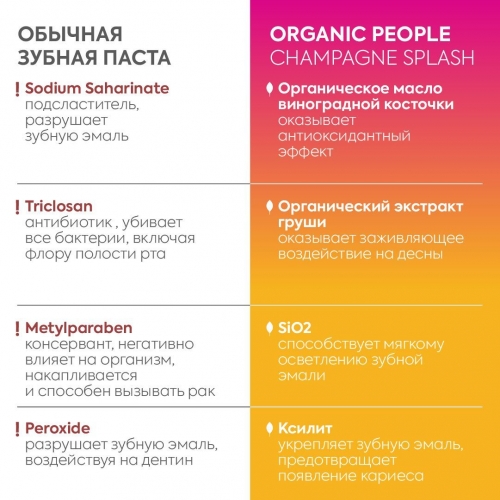 Organic People / Oral care / Зубная паста "CHAMPAGNE SPLASH" отбеливание д/чувс.зубов, 85 гр